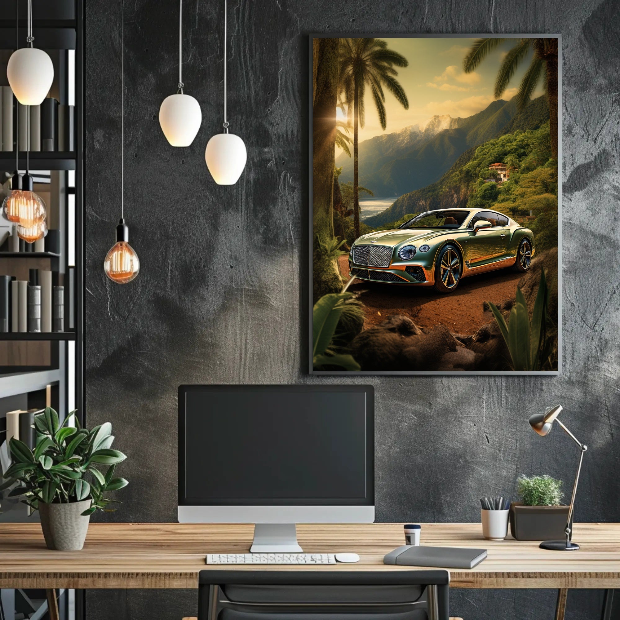 Luxury Car in Tropical Paradise Poster PosterGoat
