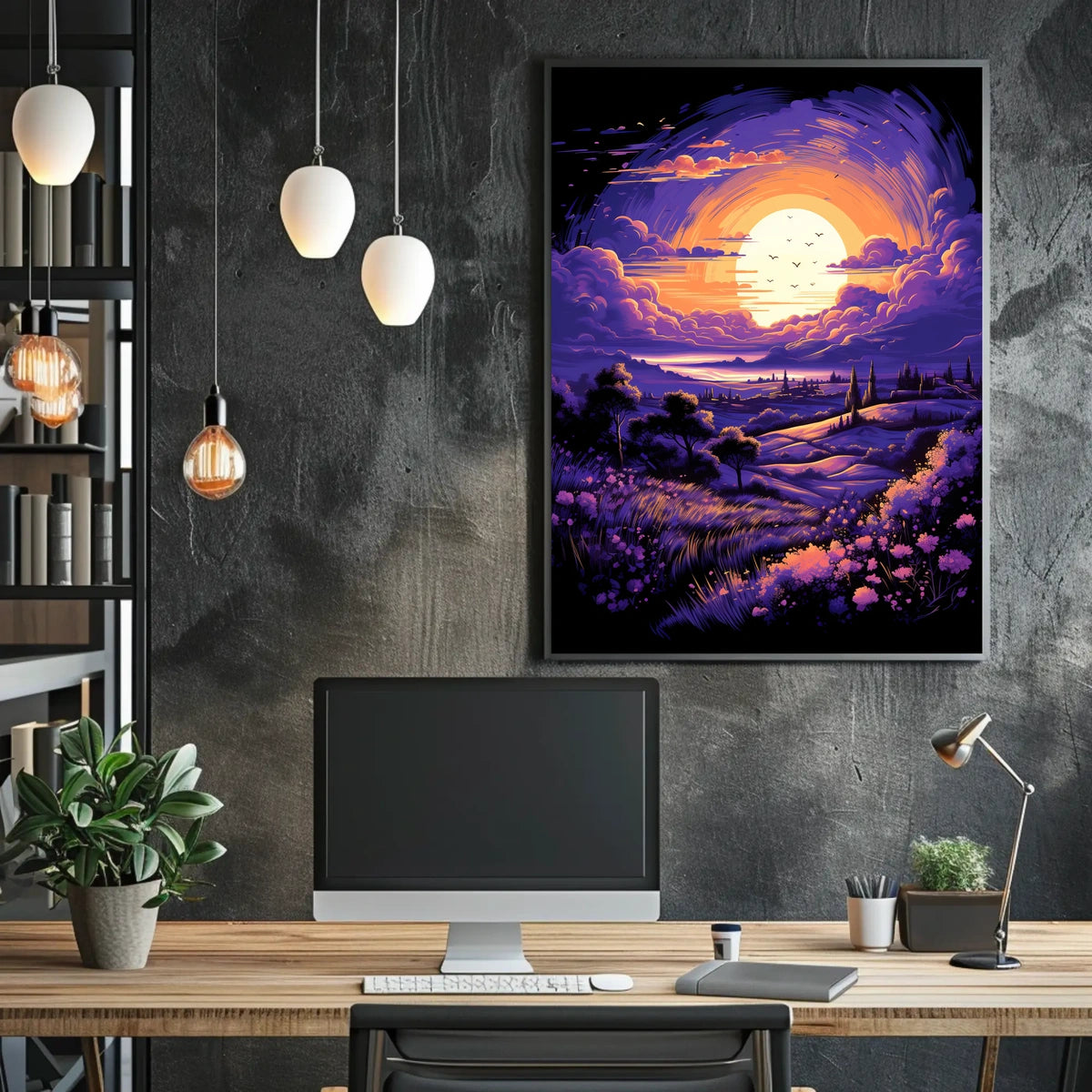 Serene Sunset Countryside Landscape Art Poster Print