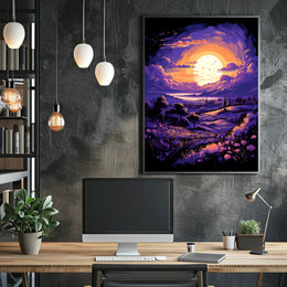Serene Sunset Countryside Landscape Art Poster Print