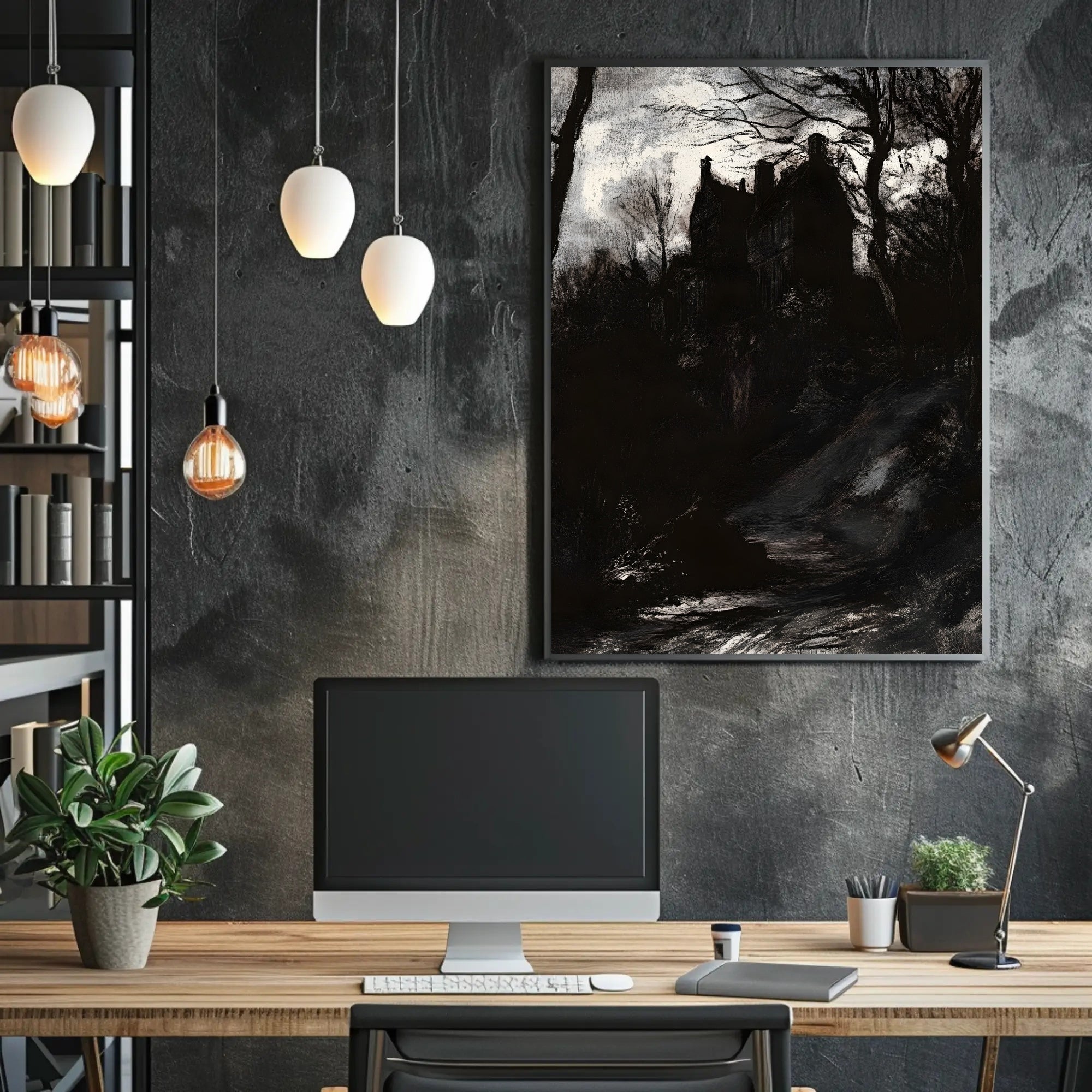 Hauntingly Eerie Night Haunted House Fantasy or Mythology Poster PosterGoat