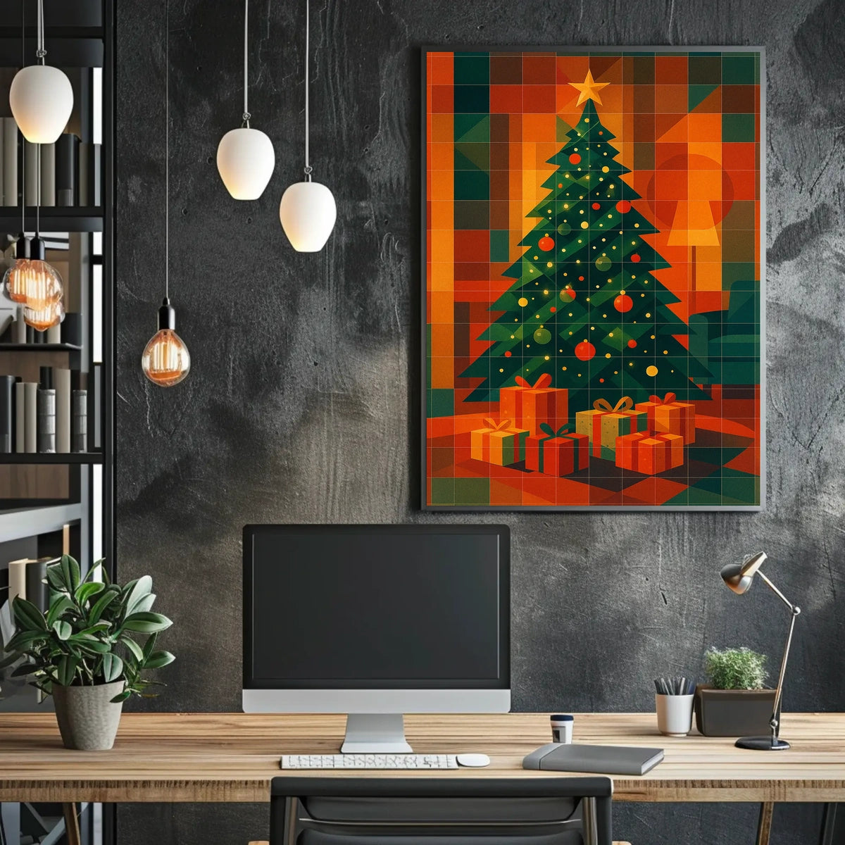 Geometric Holiday Landscape Art For Living Room Poster