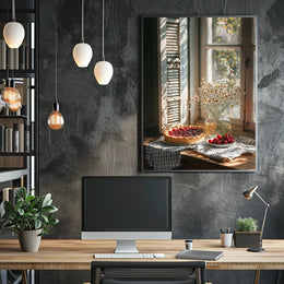 rustic kitchen counter with cherry pie Poster