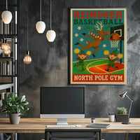 Reindeer Basketball At North Pole Gym Poster