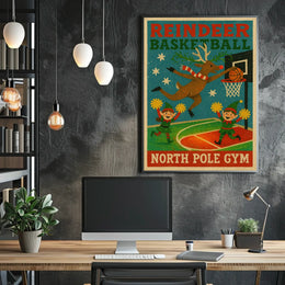 Reindeer Basketball At North Pole Gym Poster