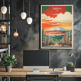 Sapporo Cityscape Japan Vintage Travel Poster