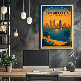 San Diego Sunset Vintage Travel Poster