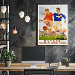 Vintage Soccer Action in Soviet Realism Sports Poster