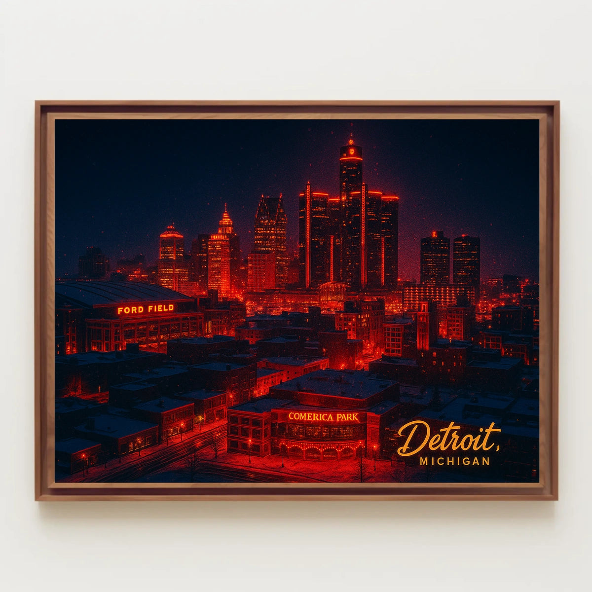 Detroit Skyline at Night Poster
