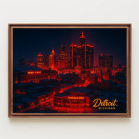 Detroit Skyline at Night Poster