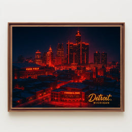 Detroit Skyline at Night Poster