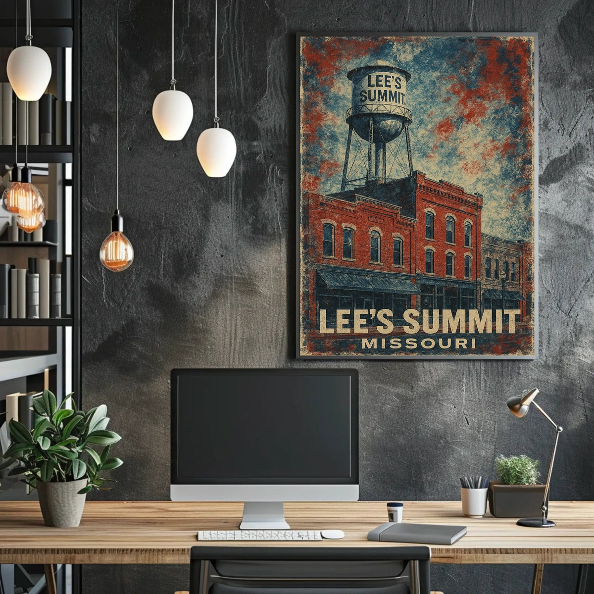 Lees Summit Water Tower Cultural Heritage Retro 80s Folk Art Vintage Missouri Community Pride Poster