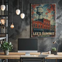Lees Summit Water Tower Cultural Heritage Retro 80s Folk Art Vintage Missouri Community Pride Poster