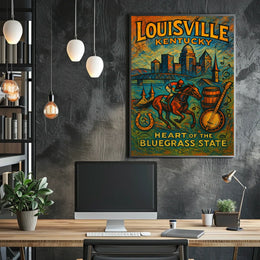 Louisville Kentucky Heartland Bluegrass Cityscape Heritage Vivid Nightlife Spirit Wall Art Poster