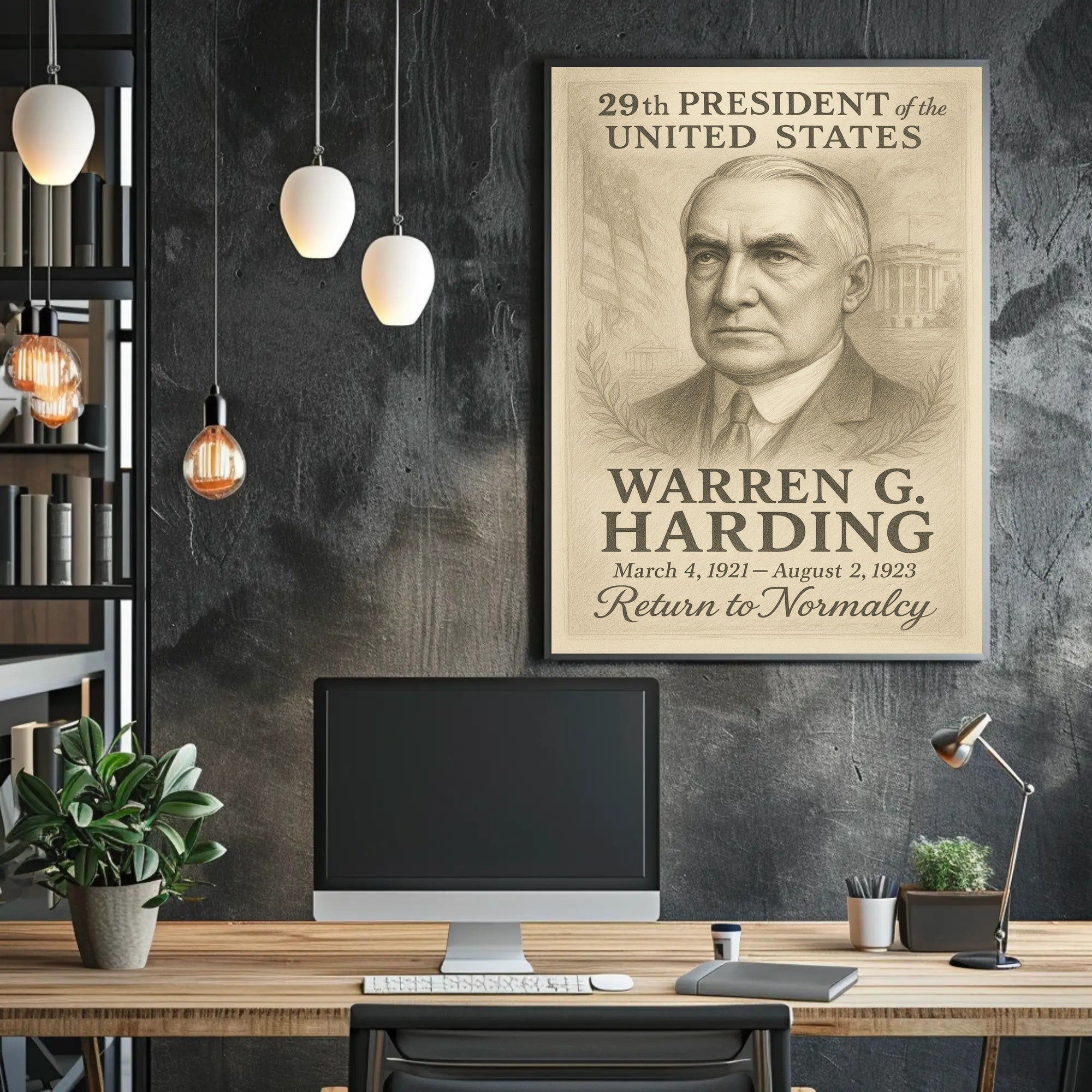 Warren G Harding 29th President Sketch Poster Art Print PosterGoat