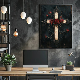 Gothic Cross Roses Art Piece Abstract Artistic Pop Culture Poster