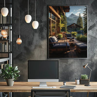 Serene Mountain Retreat Photorealistic Travel Poster