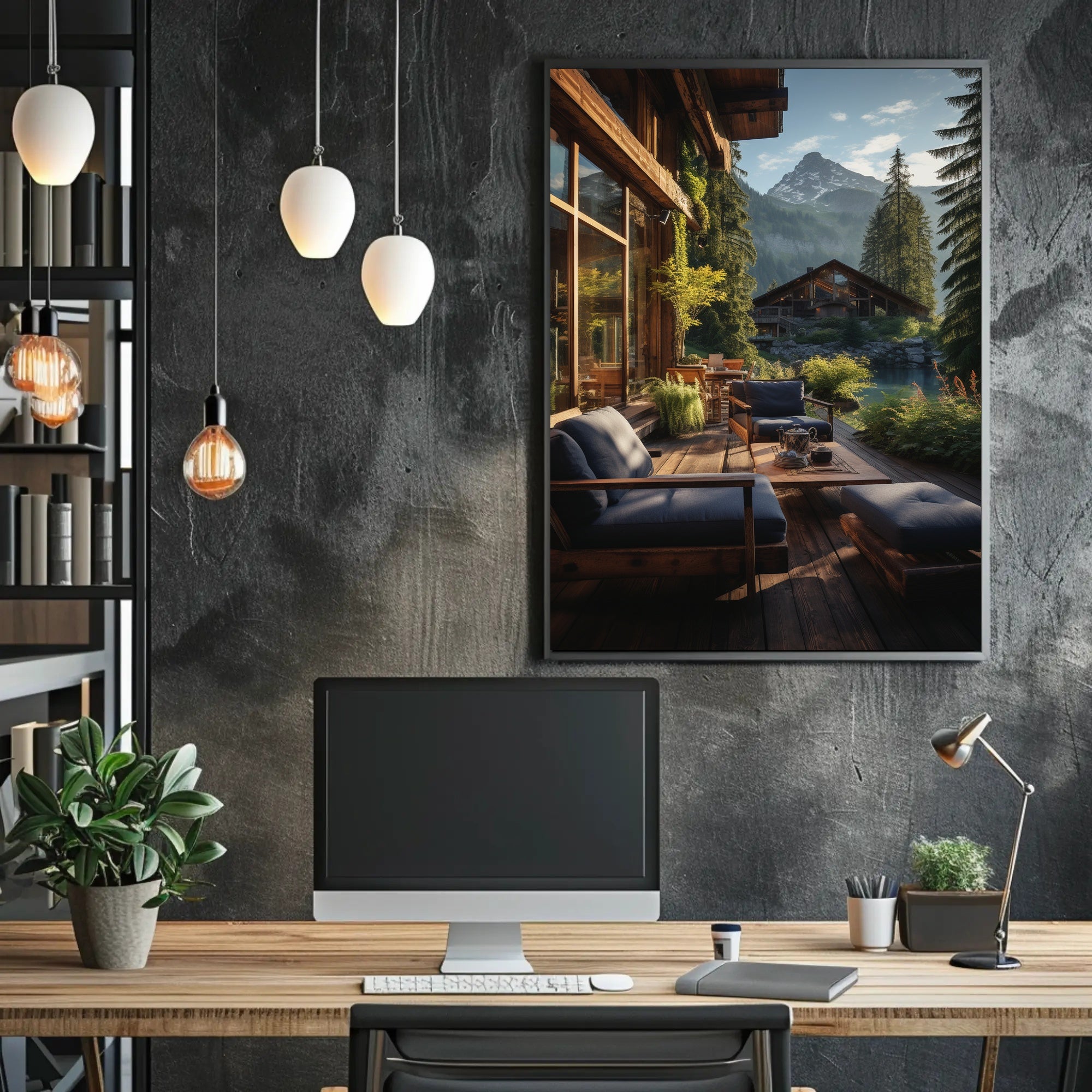 Serene Mountain Retreat Photorealistic Travel Poster