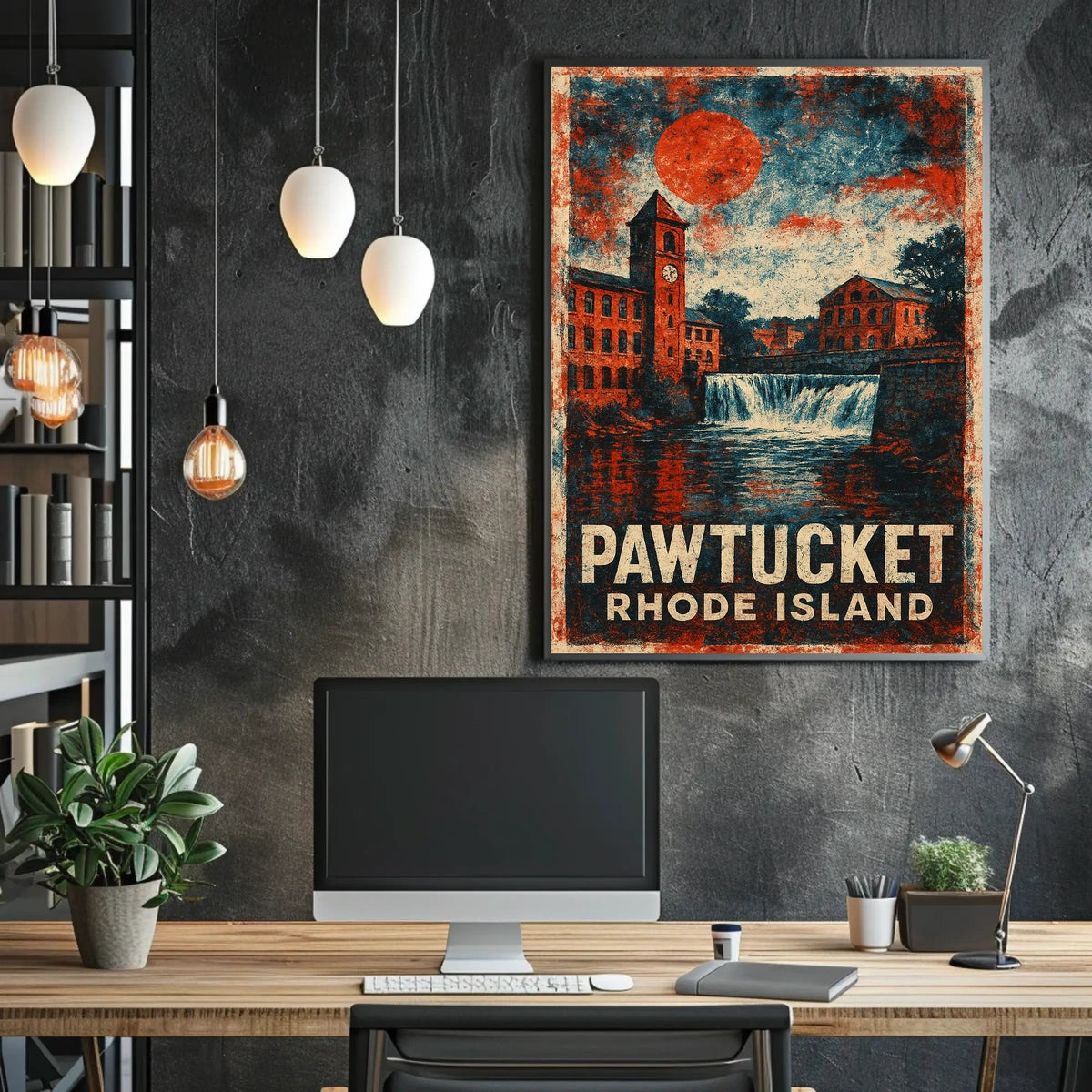 Pawtucket Mill Scene Heritage Retro Lithograph Poster