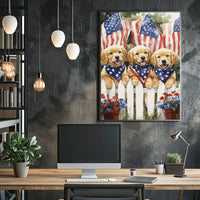 Vibrant Trio Of Golden Retriever Puppies Artwork Poster