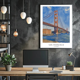 Golden Gate Bridge Watercolor Urban or Cityscape Poster PosterGoat