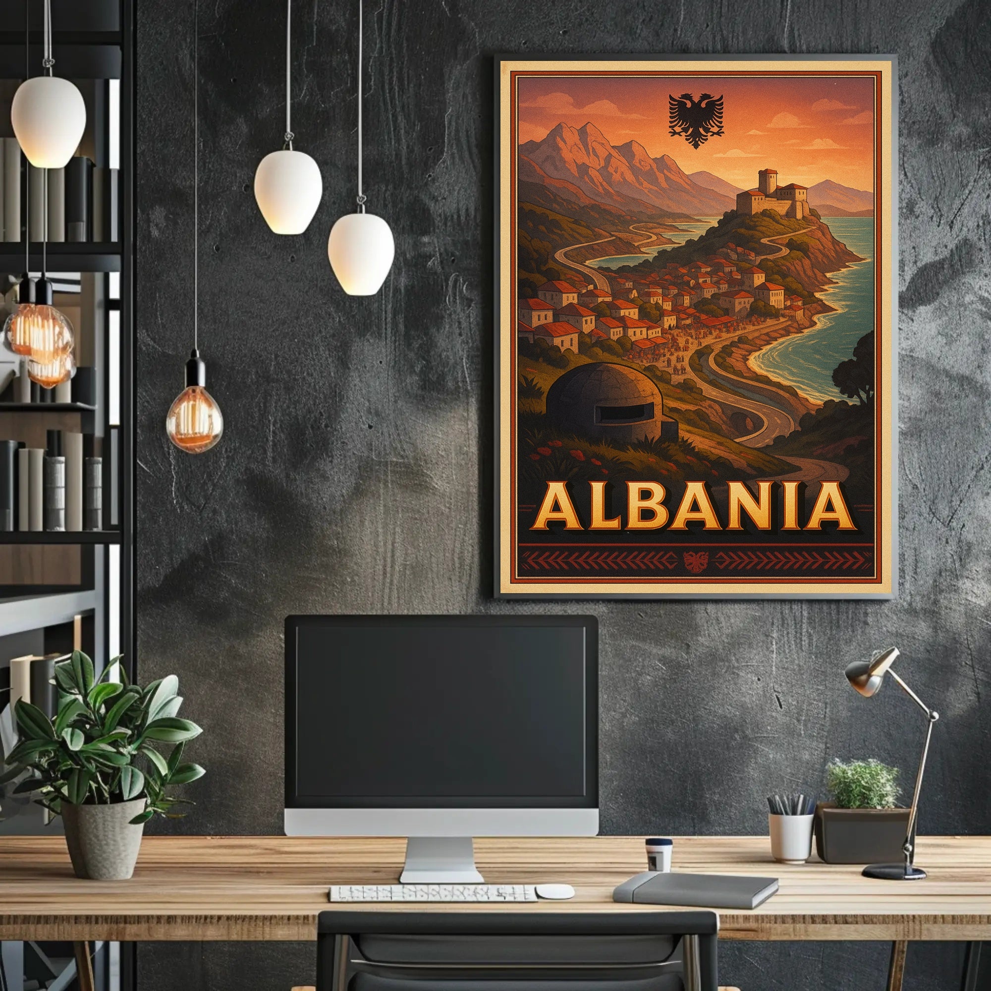 Albanian Coastal Vintage Scene Travel Poster