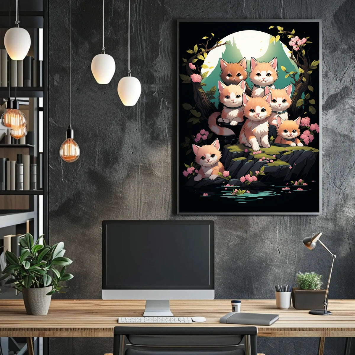 Whimsical Kittens Moonlit Fantasy Nature Art Poster