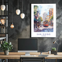 San Diego Streetcar Scene Poster PosterGoat