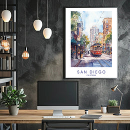 San Diego Streetcar Scene Poster PosterGoat