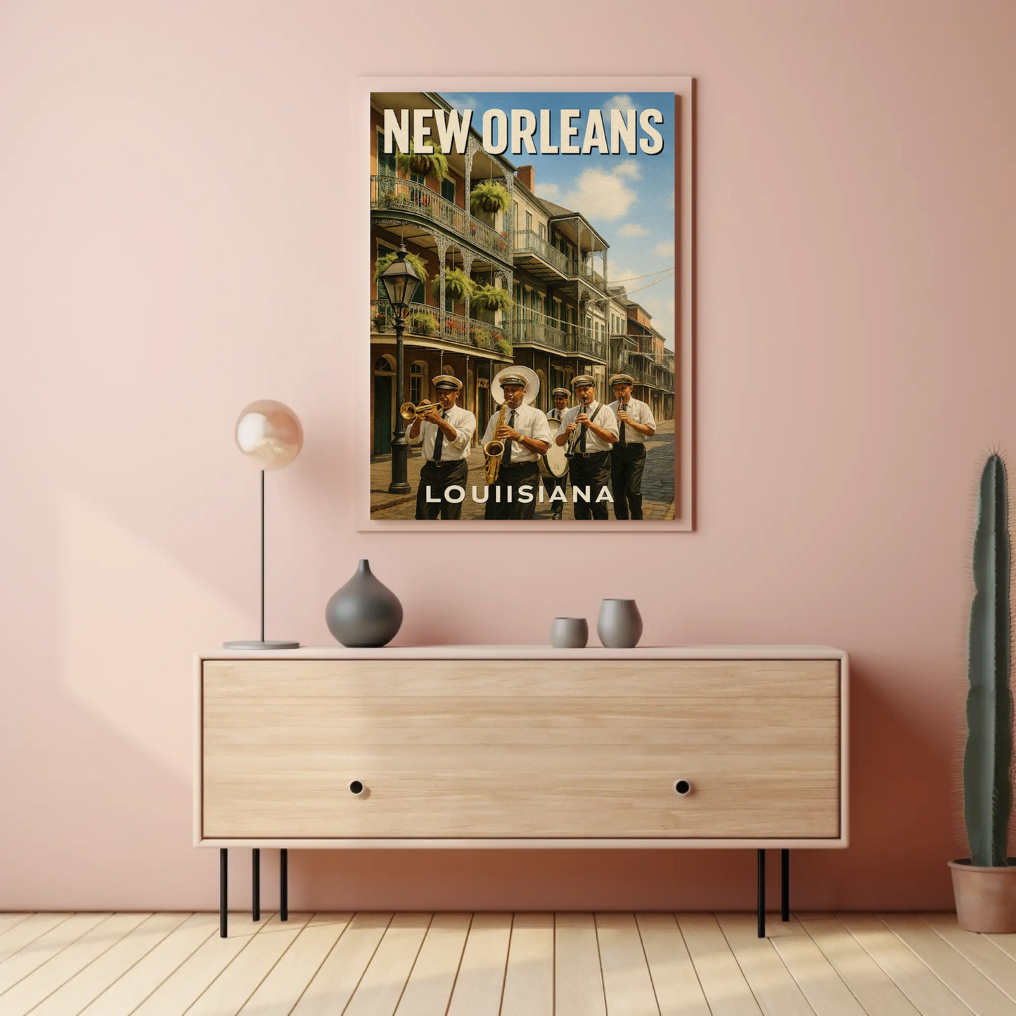 New Orleans Louisiana Jazz Band Balcony Buildings Travel Poster