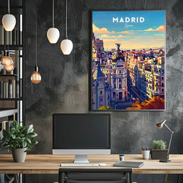 Madrid Skyline at Sunset Modern Travel Poster