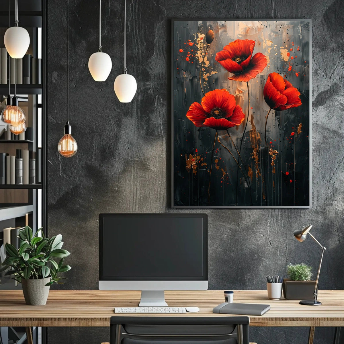 Vibrant Poppies On Abstract Canvas Poster