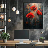 Vibrant Poppies On Abstract Canvas Poster