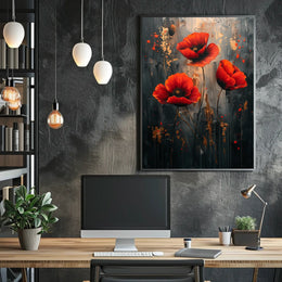 Vibrant Poppies On Abstract Canvas Poster