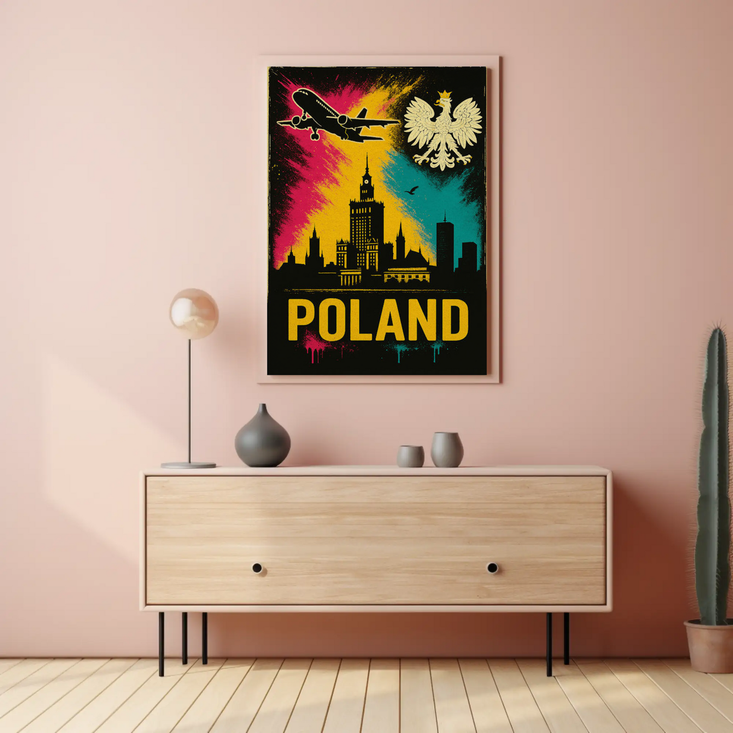 Poland Warsaw Skyline Eagle Flight Art Travel Poster