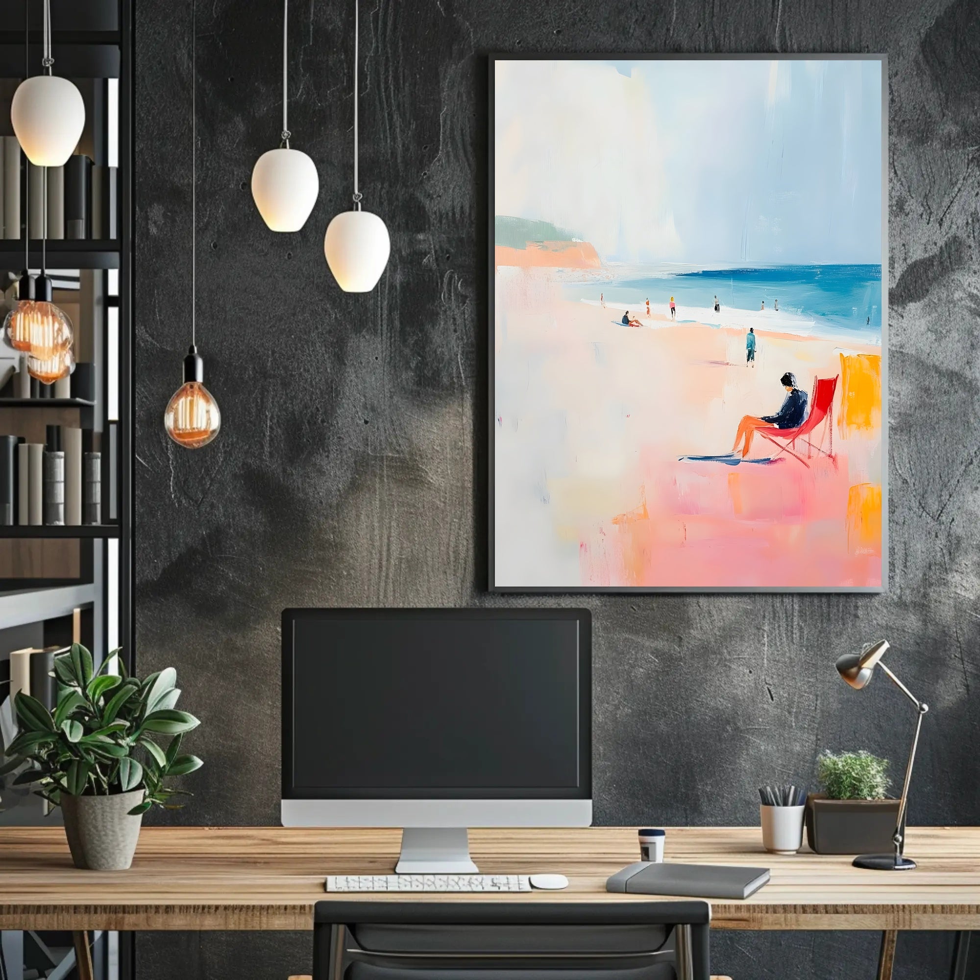 Serene Beach Scene Poster Pastel Coastal Wall Art