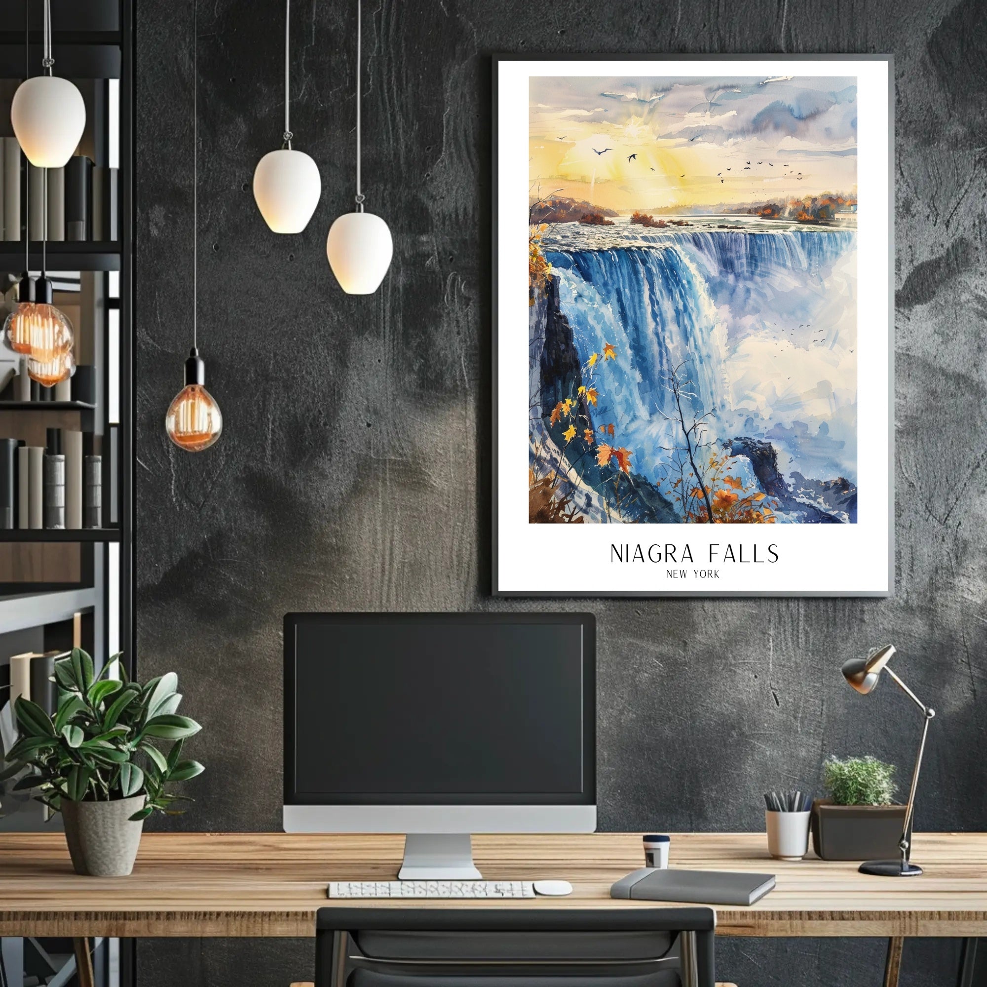 Niagara Falls New York Watercolor Scenic Travel Poster PosterGoat