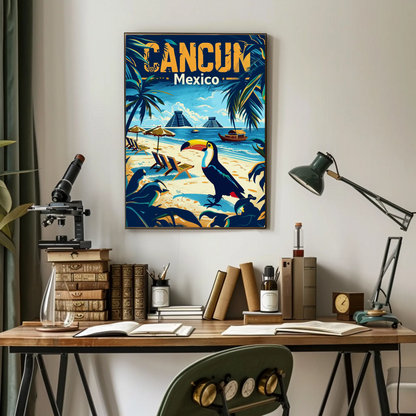 Tropical Sunset in Cancun Vintage Style Poster