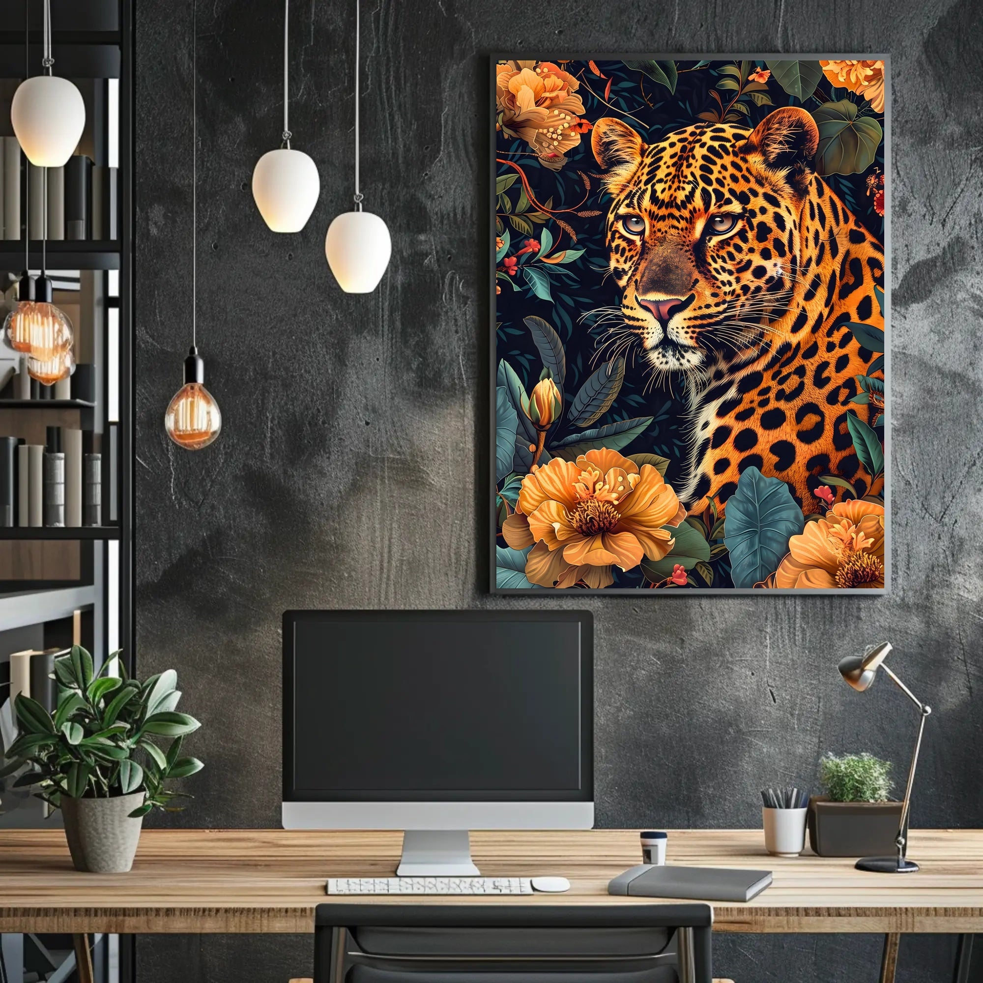 Majestic Leopard in Bloom Wall Art Print