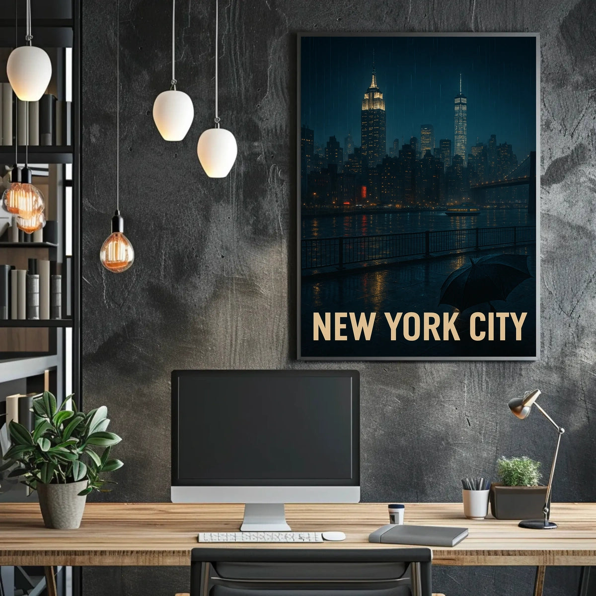 New York City Skyline at Night Poster
