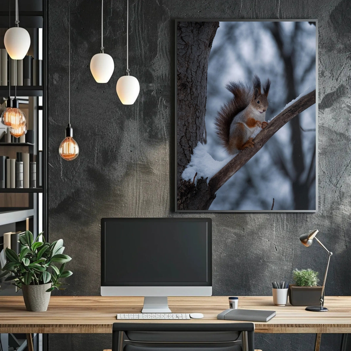 Squirrel on Snowy Branch Animal Poster