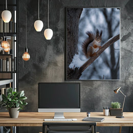 Squirrel on Snowy Branch Animal Poster