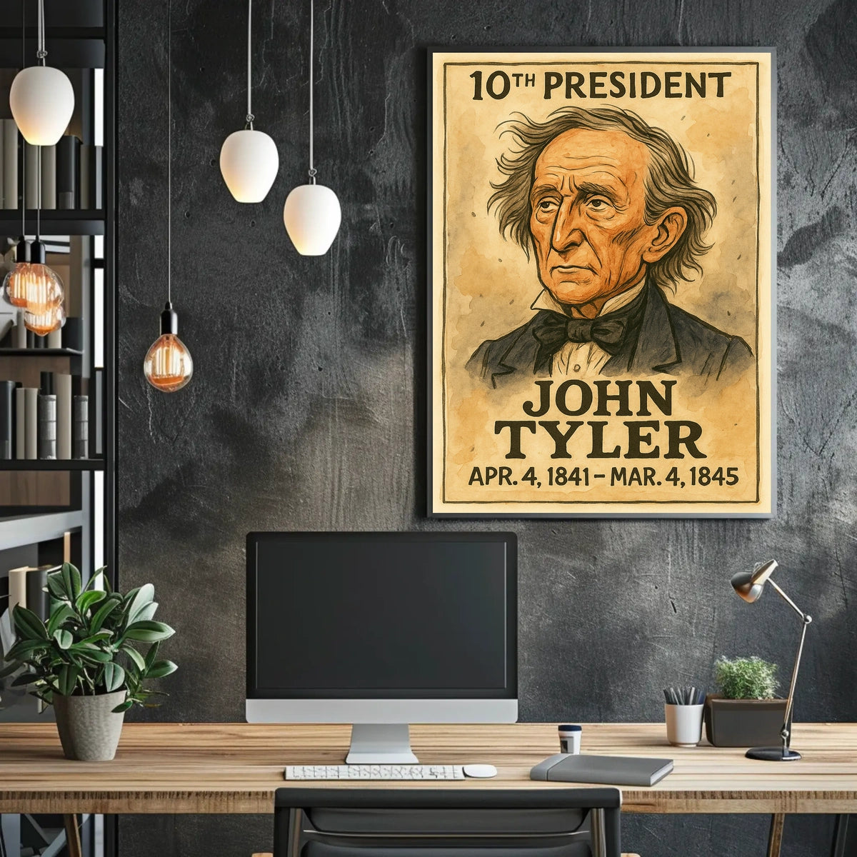 John Tyler 10th President of the United States Exaggerated Cartoon Sketch Poster