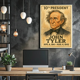 John Tyler 10th President of the United States Exaggerated Cartoon Sketch Poster