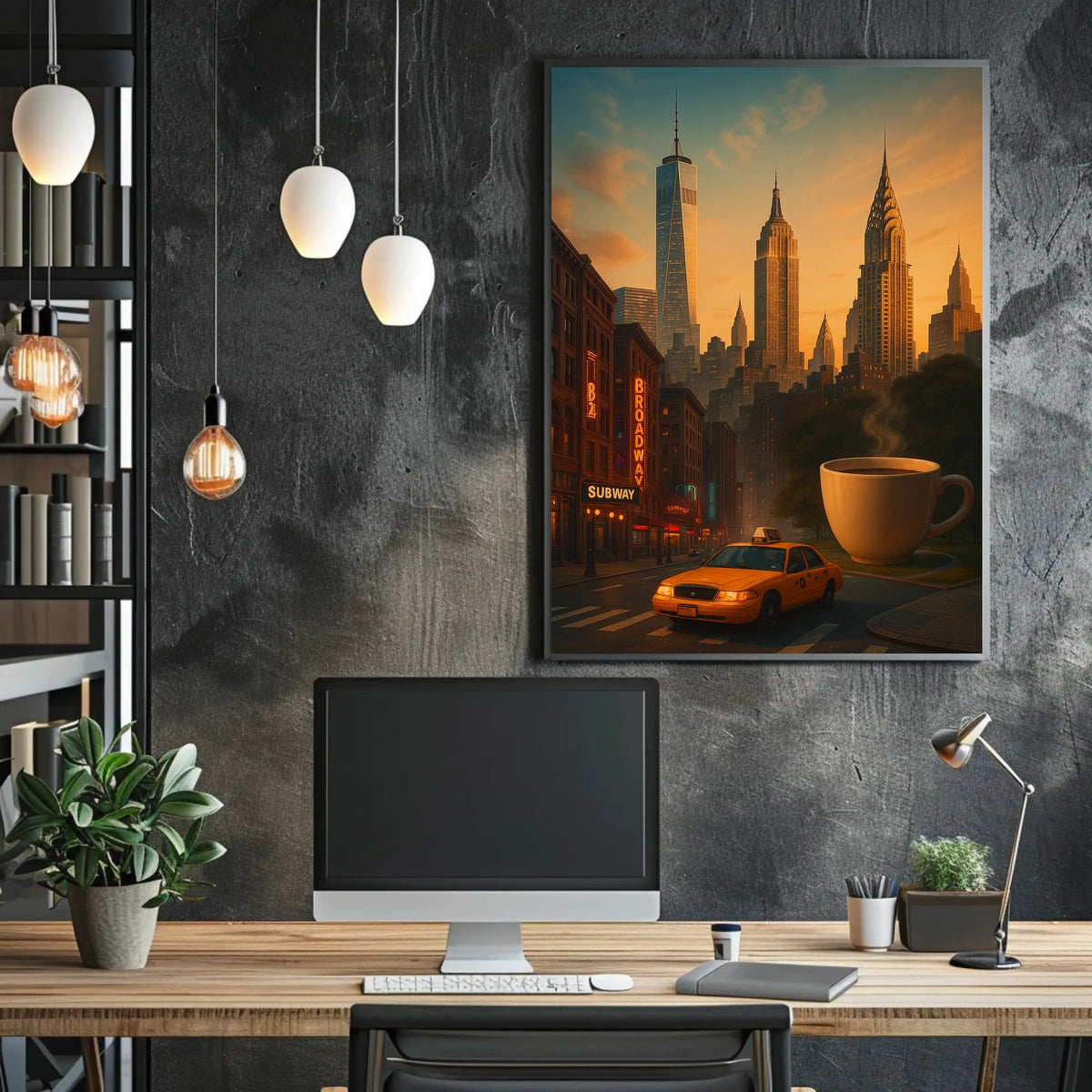 New York Surreal Sunset Skyline Poster Retro Wall Art
