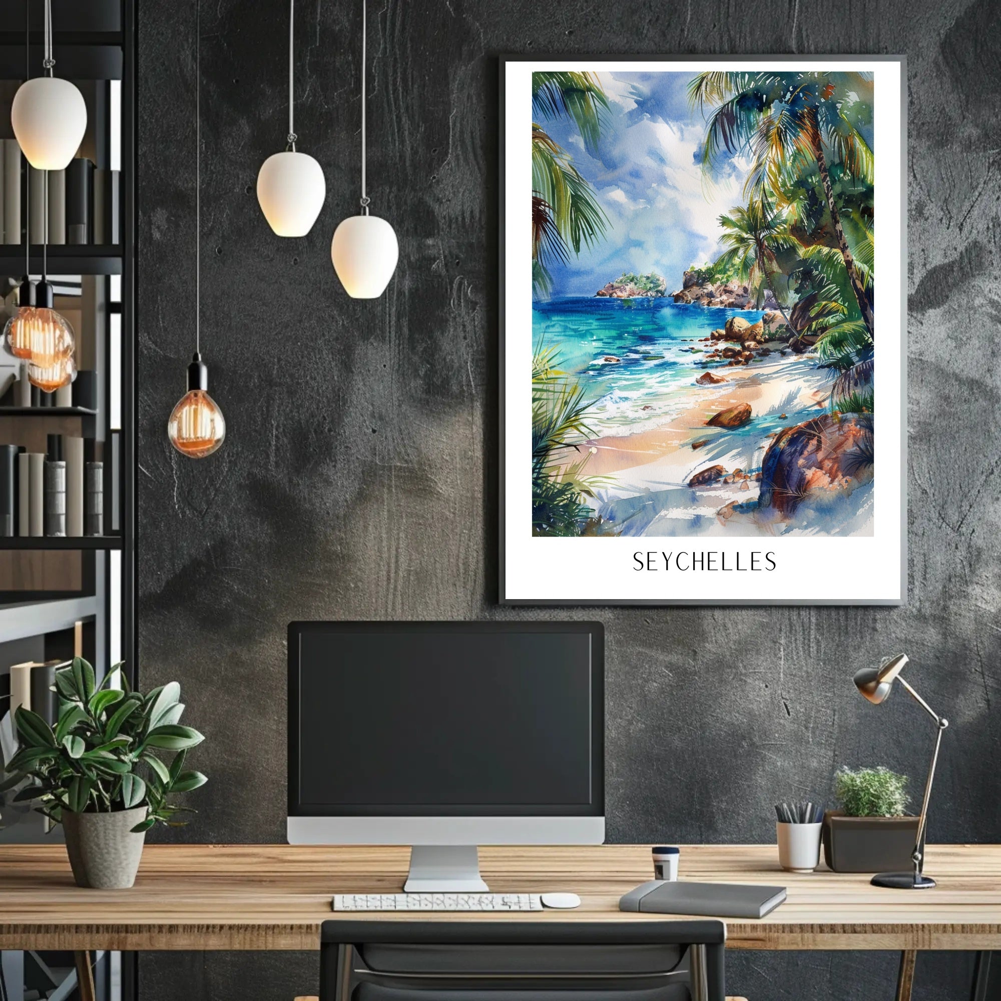 Tropical Paradise Beach Watercolor Art Travel Poster PosterGoat