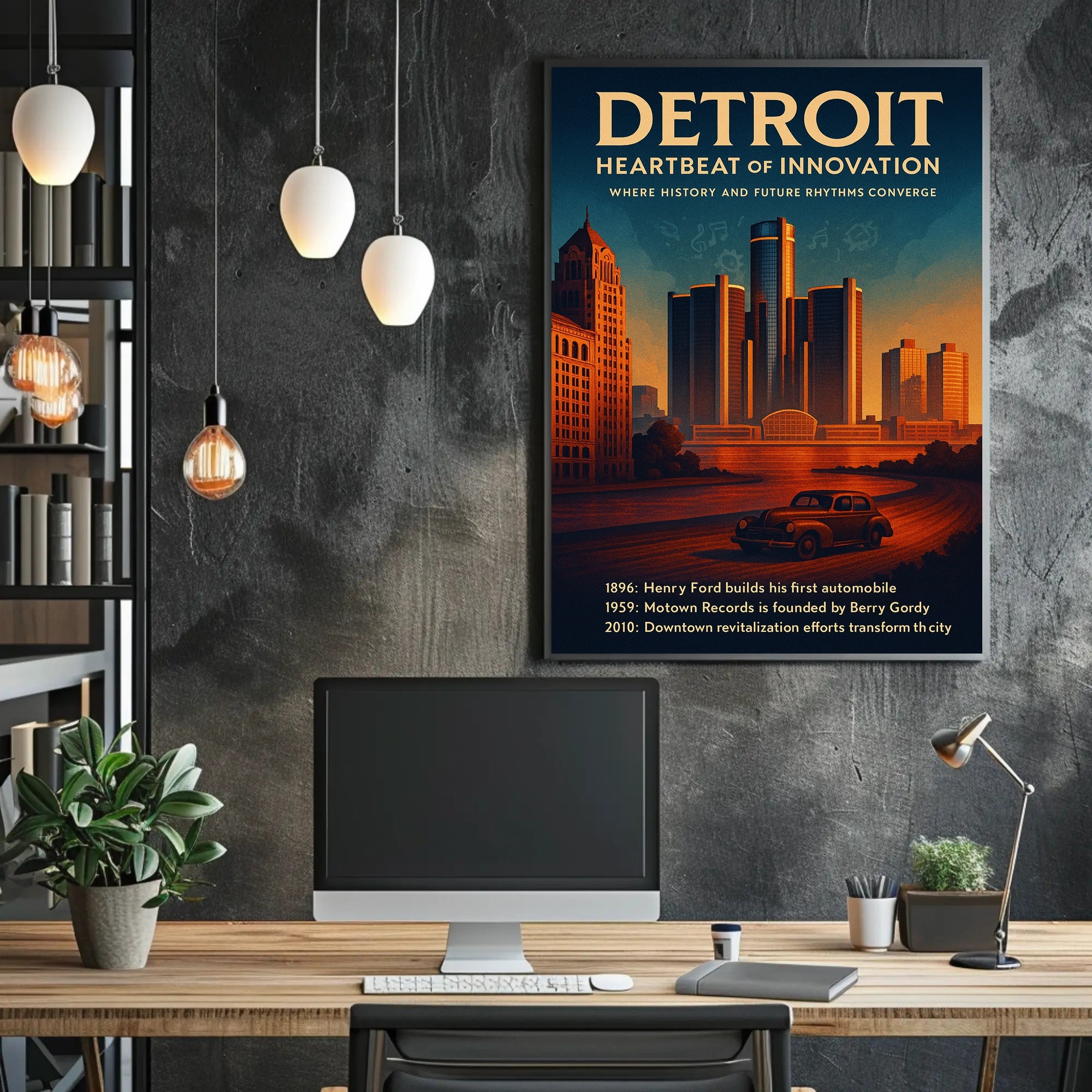 Detroit Heartbeat of Innovation Poster Art Print PosterGoat