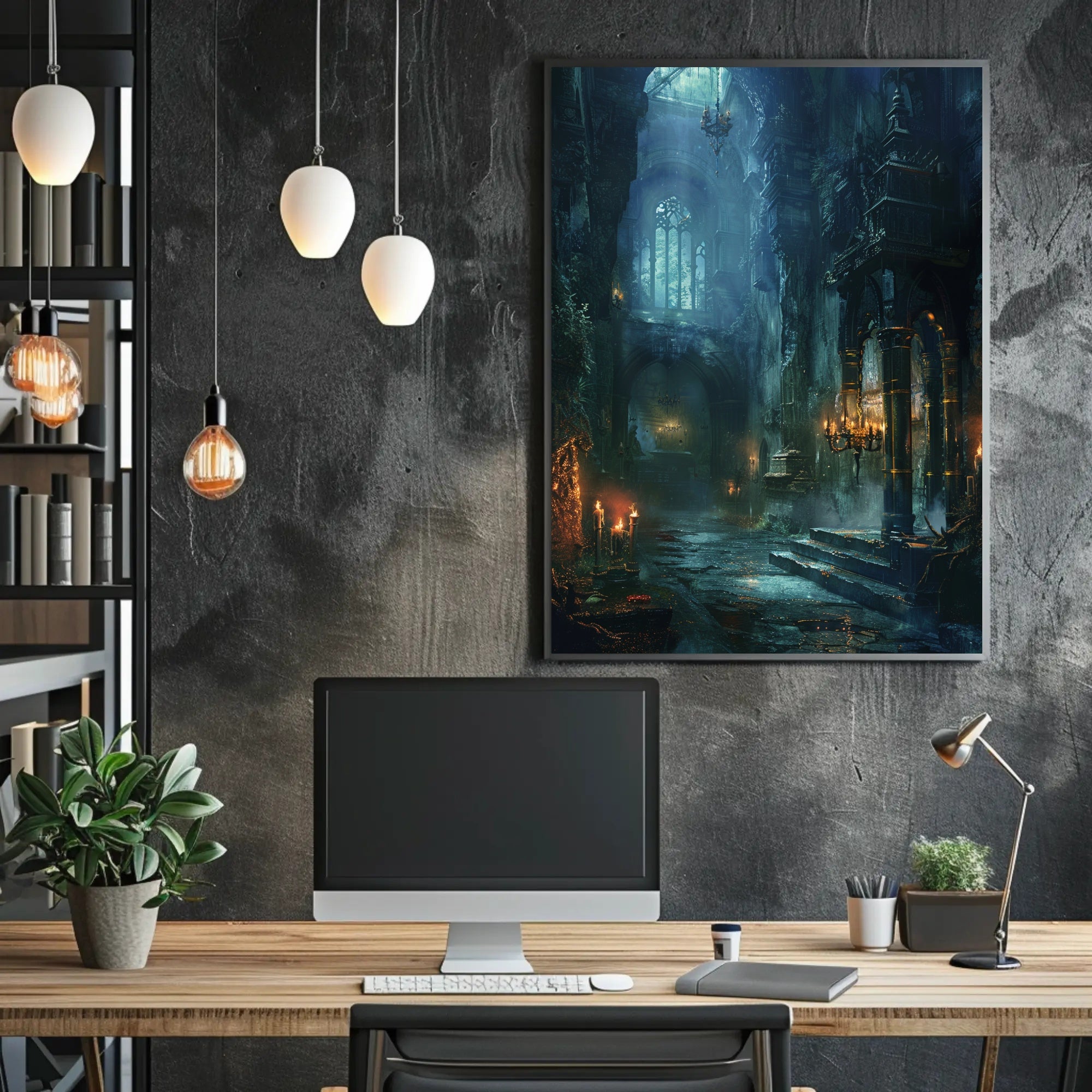 Gothic Cathedral Mystery: Atmospheric Art Poster PosterGoat