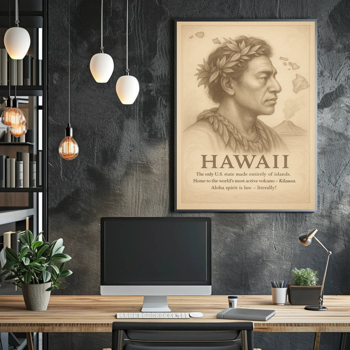 The poster centers around Hawaii, emphasizing its unique status as the only U.S. Travel Poster
