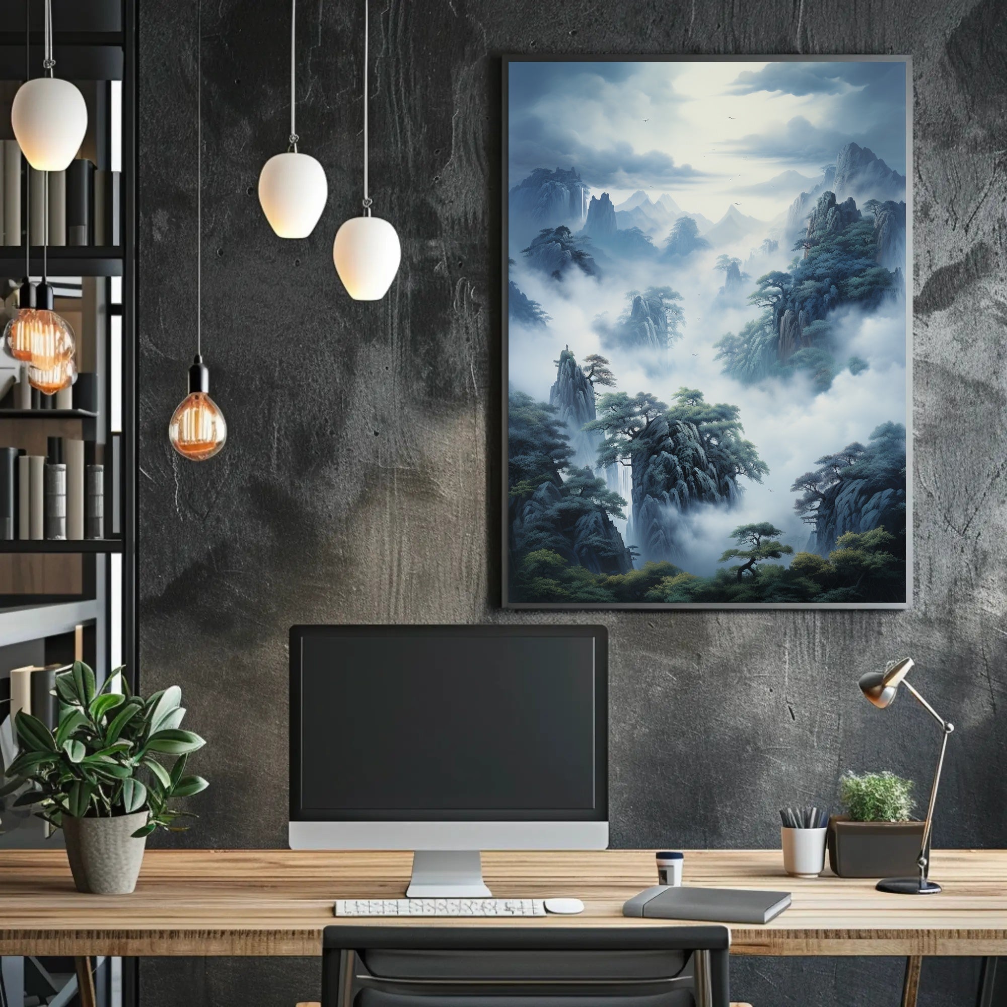 Misty Mountain Tranquility: East Asian Artistic Poster