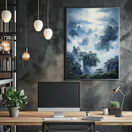 Misty Mountain Tranquility: East Asian Artistic Poster